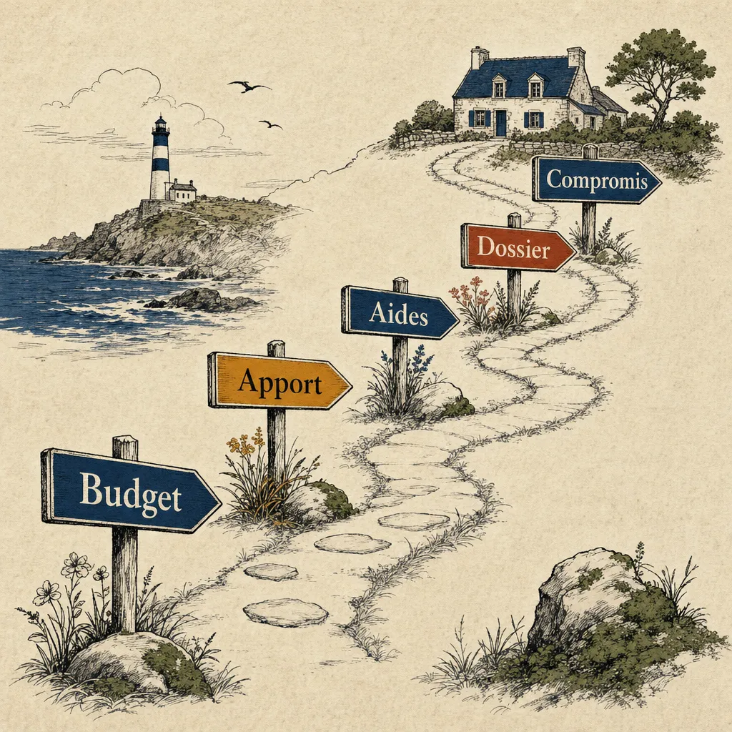Les cinq étapes d'un premier achat immobilier en Bretagne : budget, apport, aides, dossier et compromis