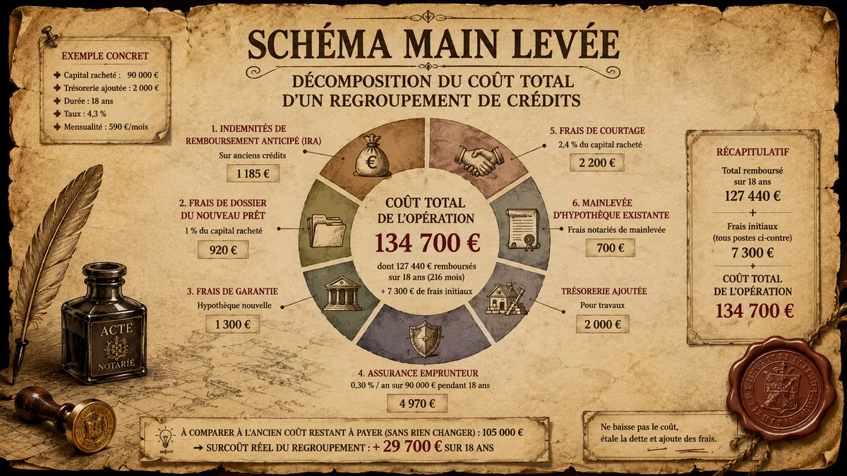 Schéma main levée — décomposition du coût total d'un regroupement de crédits, parchemin