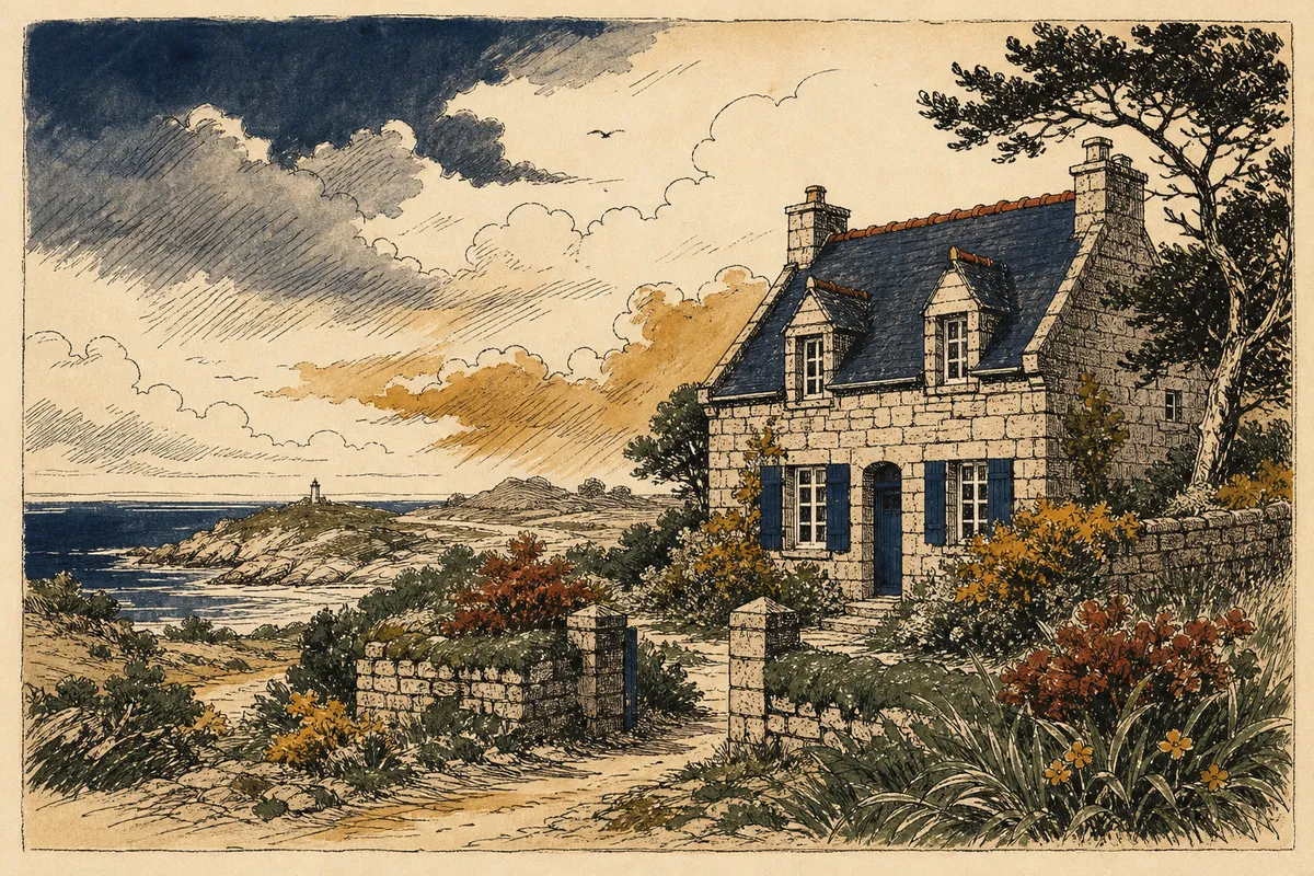 Maison en pierre du Finistère sous un ciel breton, projet de crédit immobilier en Bretagne