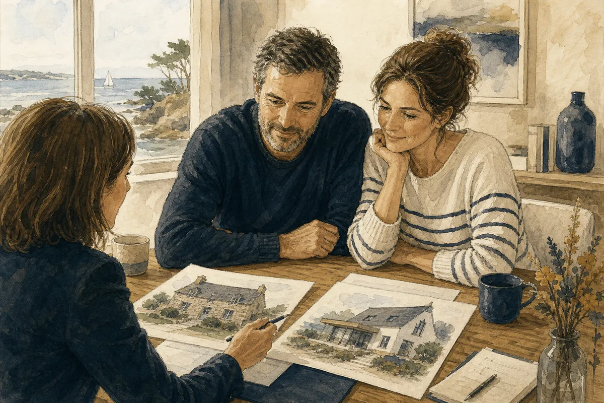Couple préparant l'achat d'une maison pendant la vente de son ancien logement